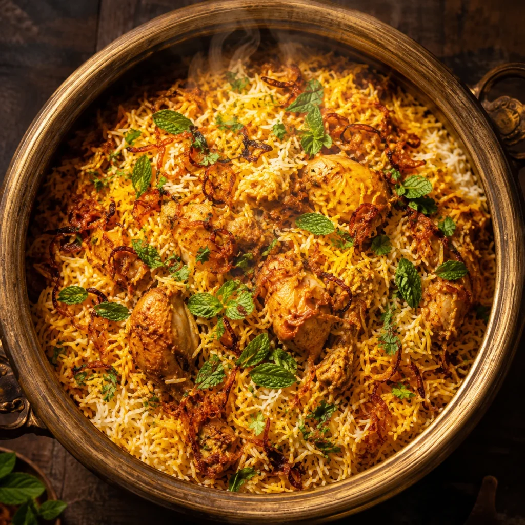 chicken biryani recipe with saffron rice